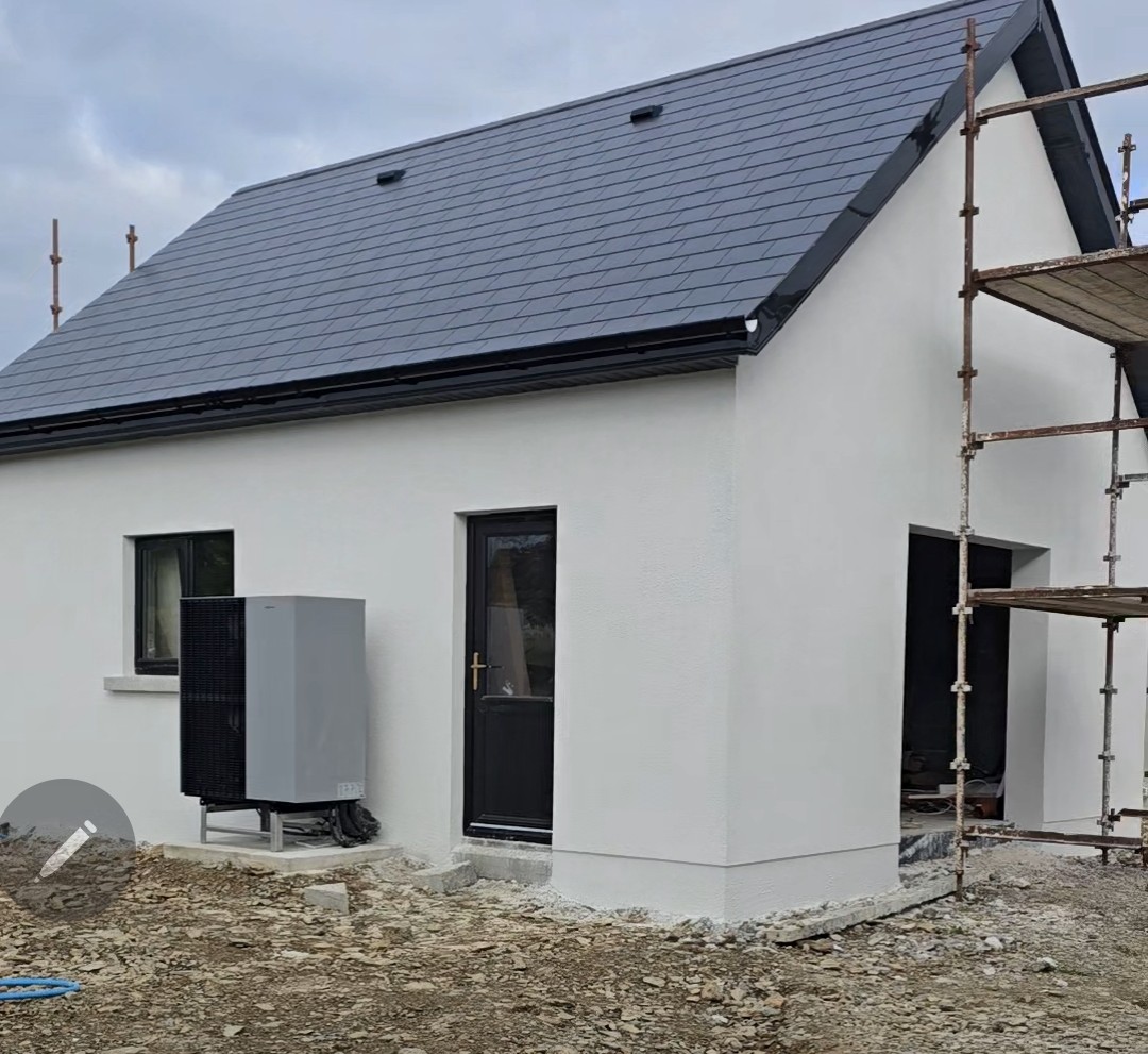 Outdoor modern heat pump installed on property
