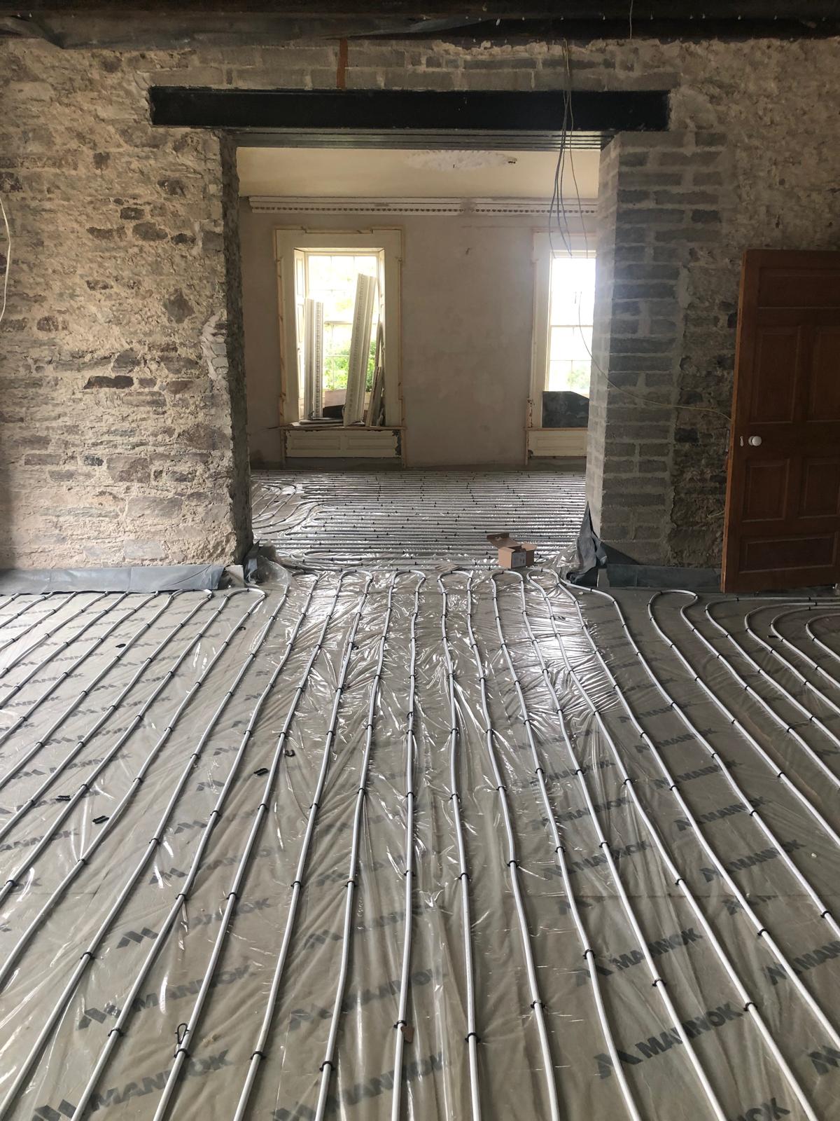 Completed underfloor heating layout